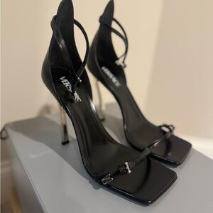 Versace Black Patent Stiletto Slingback Sandals
